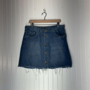 Marisa Jeans Button Front Denim Skirt Frayed Hem‎ Pockets High Waist Size 44